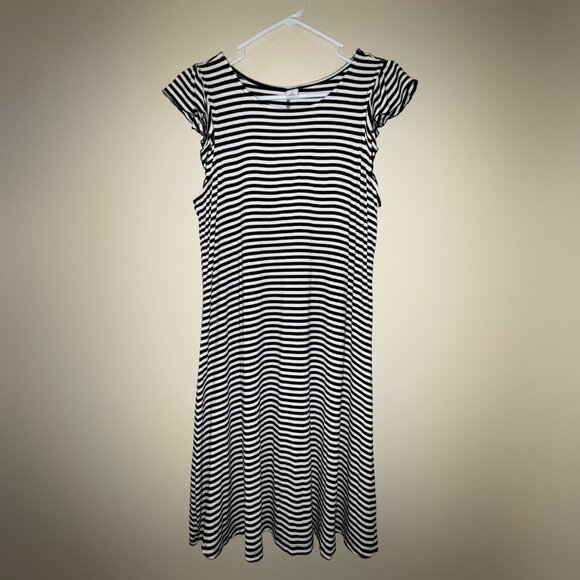 Old Navy Black and White Striped Flutter Sleeve Dress - Picture 1 of 4